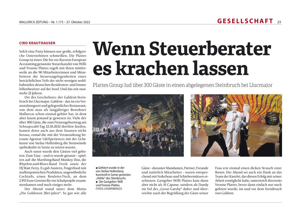 Mallorca Zeitung schreibt: „Wenn Steuerberater es krachen lassen."